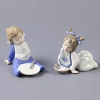 Винтажная фарфоровая статуэтка Испания Lladro NAO I'm Full Малыш с тарелкой