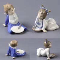 Винтажная фарфоровая статуэтка Испания Lladro NAO I'm Full Малыш с тарелкой