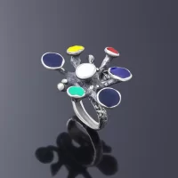 Крупное кольцо ручной работы из серебра с разноцветной эмалью