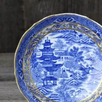 Антикварная тарелка Шинуазри Голубая Ива Blue Willow 16,5 см