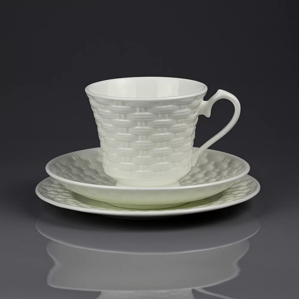Винтажное фарфоровое чайное трио Англия Aynsley Belleek Basketweave