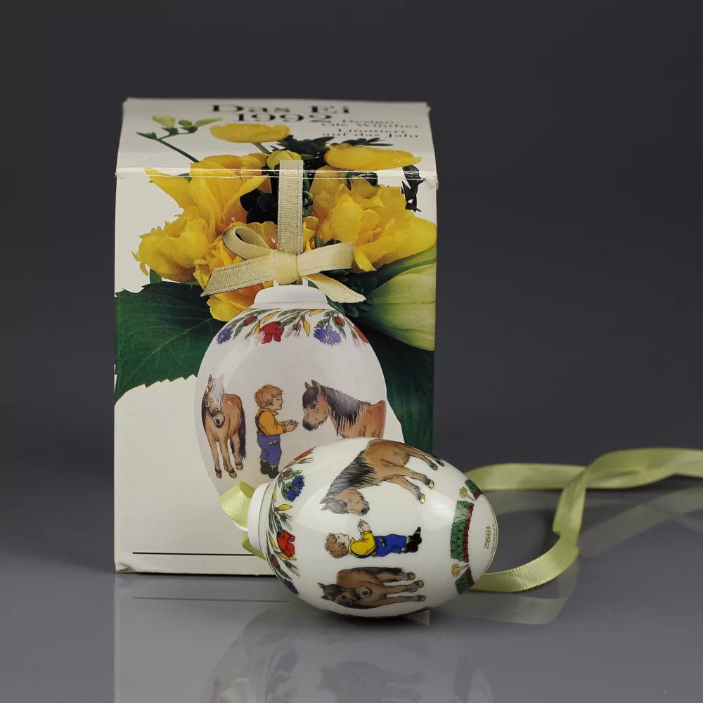 Винтажное пасхальное фарфоровое яйцо Дети Пони Лошади Hutschenreuther Osterei Ostern 1992