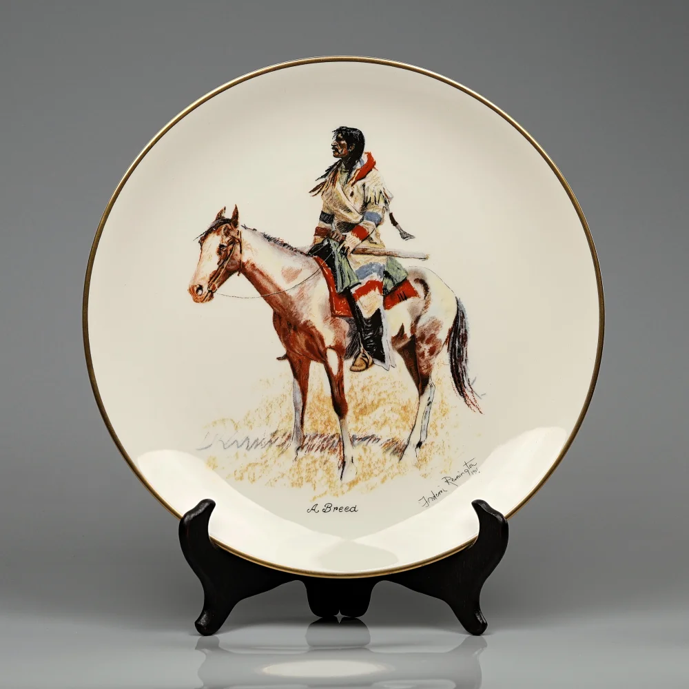 Винтажная фарфоровая декоративная тарелка Индеец на лошади США Gorham A Breed Frederic Remington