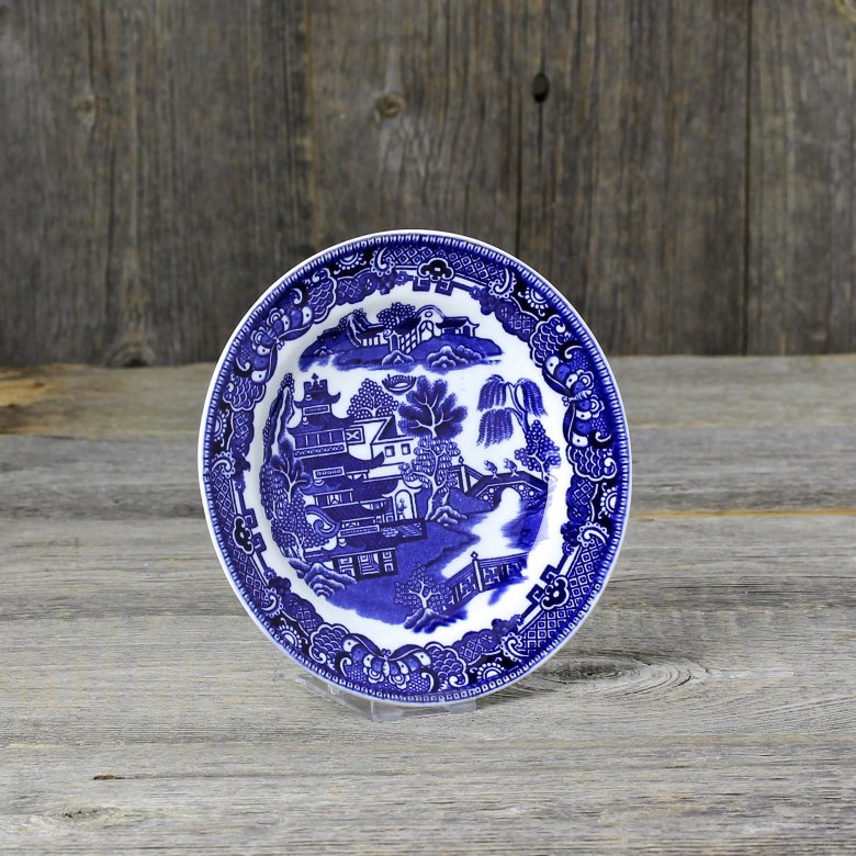 Антикварная английская тарелка Голубая ива Шинуазри Coalport Blue Willow