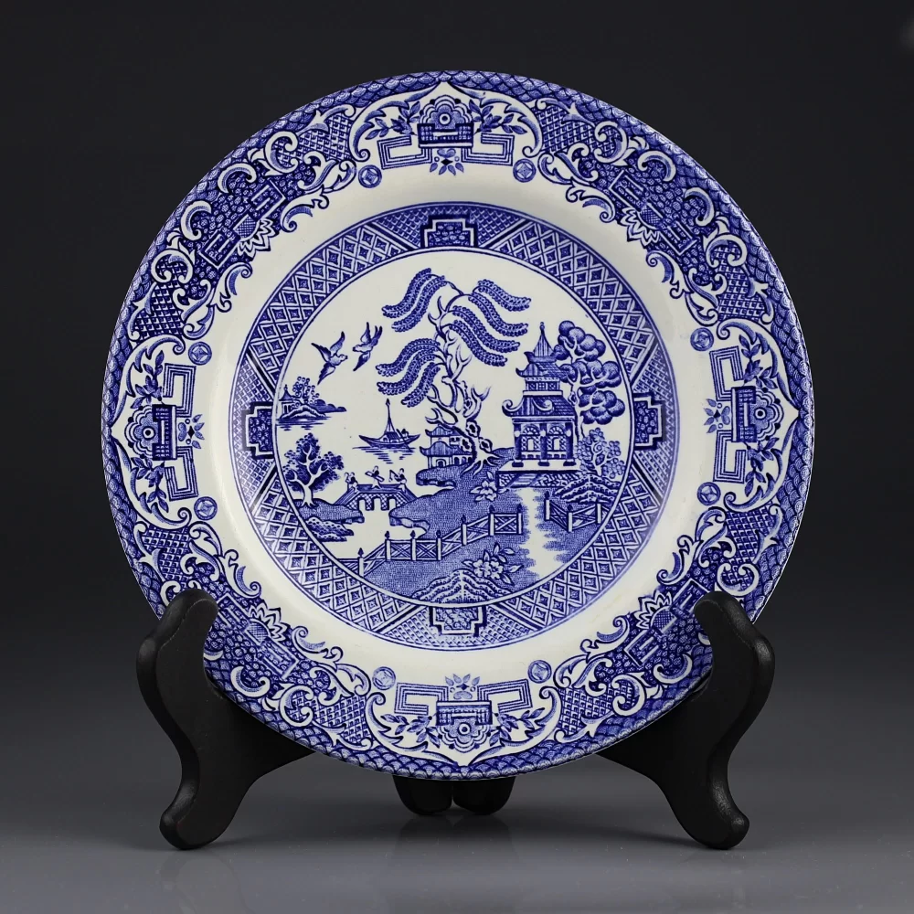 Винтажная тарелка Старая ива Шинуазри English Ironstone Pottery Old Blue Willow