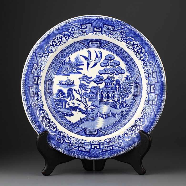 Антикварная английская тарелка Голубая ива Шинуазри Wedgwood & Co Blue Willow