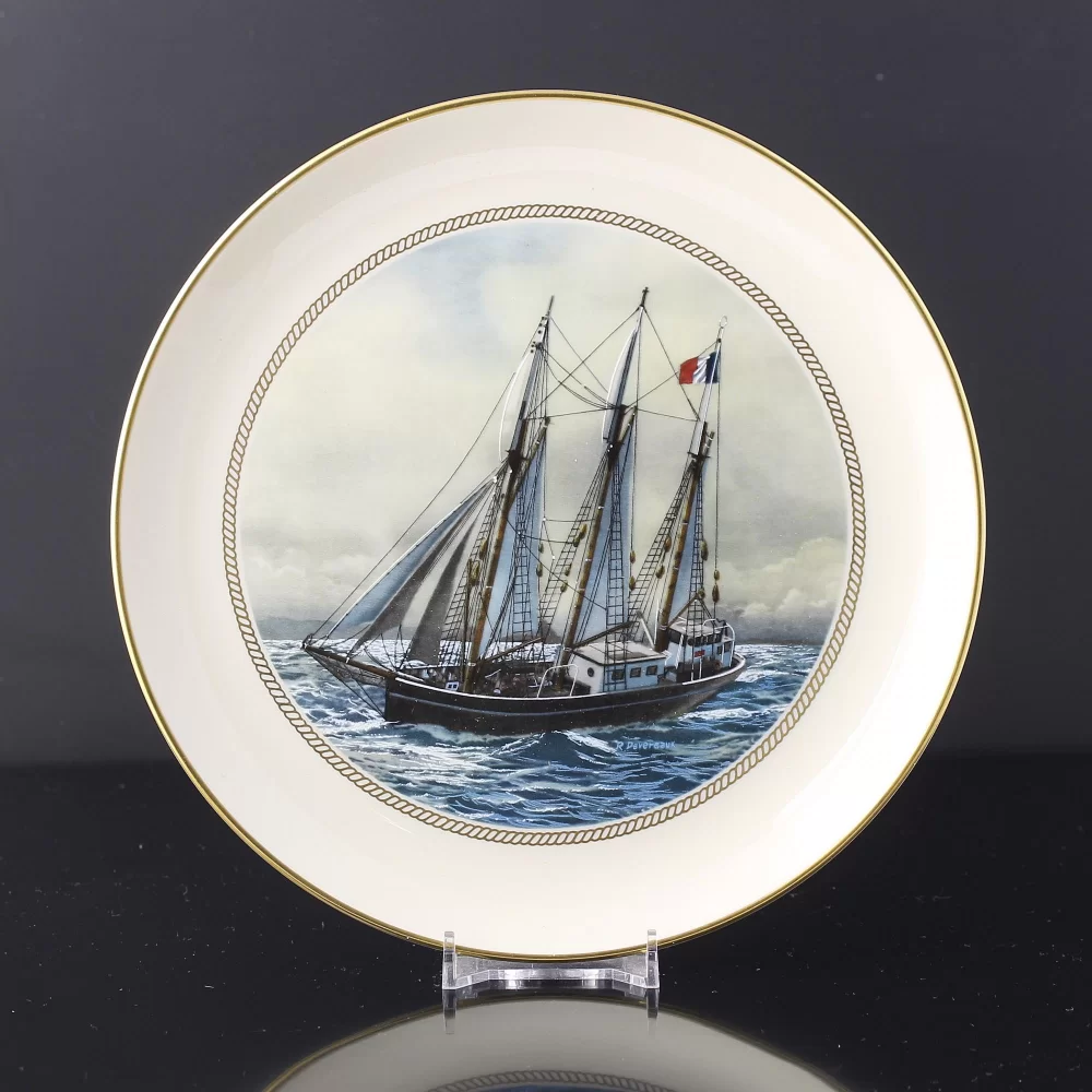 Тарелка винтажная декоративная настенная Фарфор Парусный корабль Tall Ships Plates Bel Espoir II France