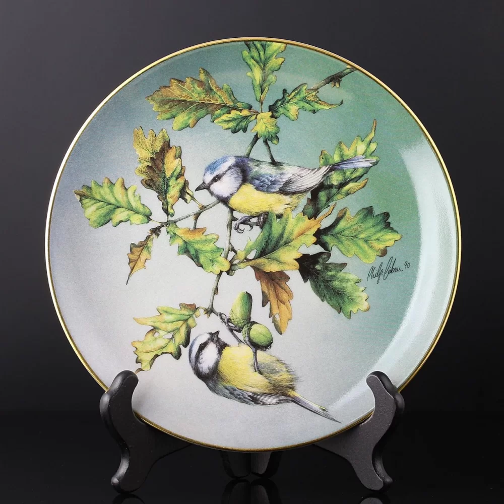 Тарелка винтажная декоративная настенная Фарфор Синица Птицы Hamilton Collection Colourful Birds of Britain's Heritage Blue Tit