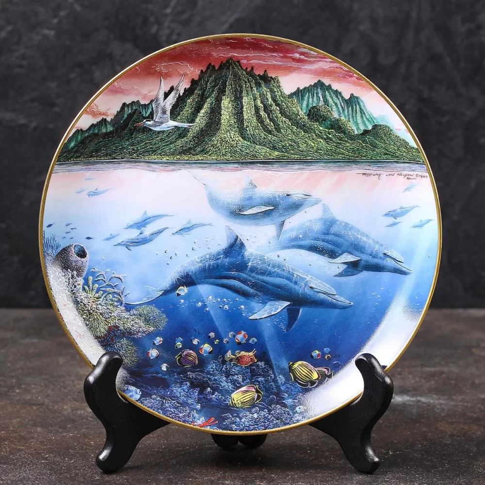 Тарелка винтажная декоративная настенная Фарфор Дельфины Гавайи Danbury Mint Underwater Paradise Hawaiian Muses