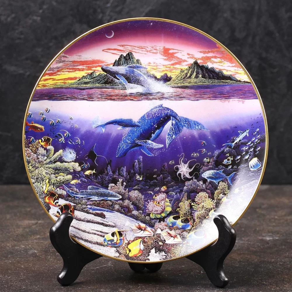 Тарелка винтажная декоративная настенная Фарфор Киты Рыбы Гавайи Danbury Mint Underwater Paradise New Moon Over Windward Oahu