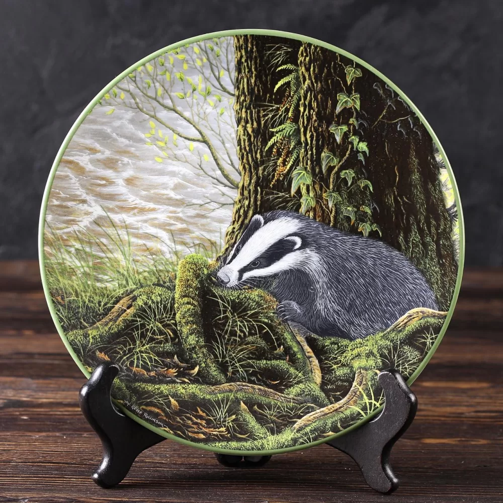 Тарелка винтажная декоративная настенная Фарфор Англия Барсук Royal Doulton Rollinson's Portraits of Nature Badger on his Evening Prowl