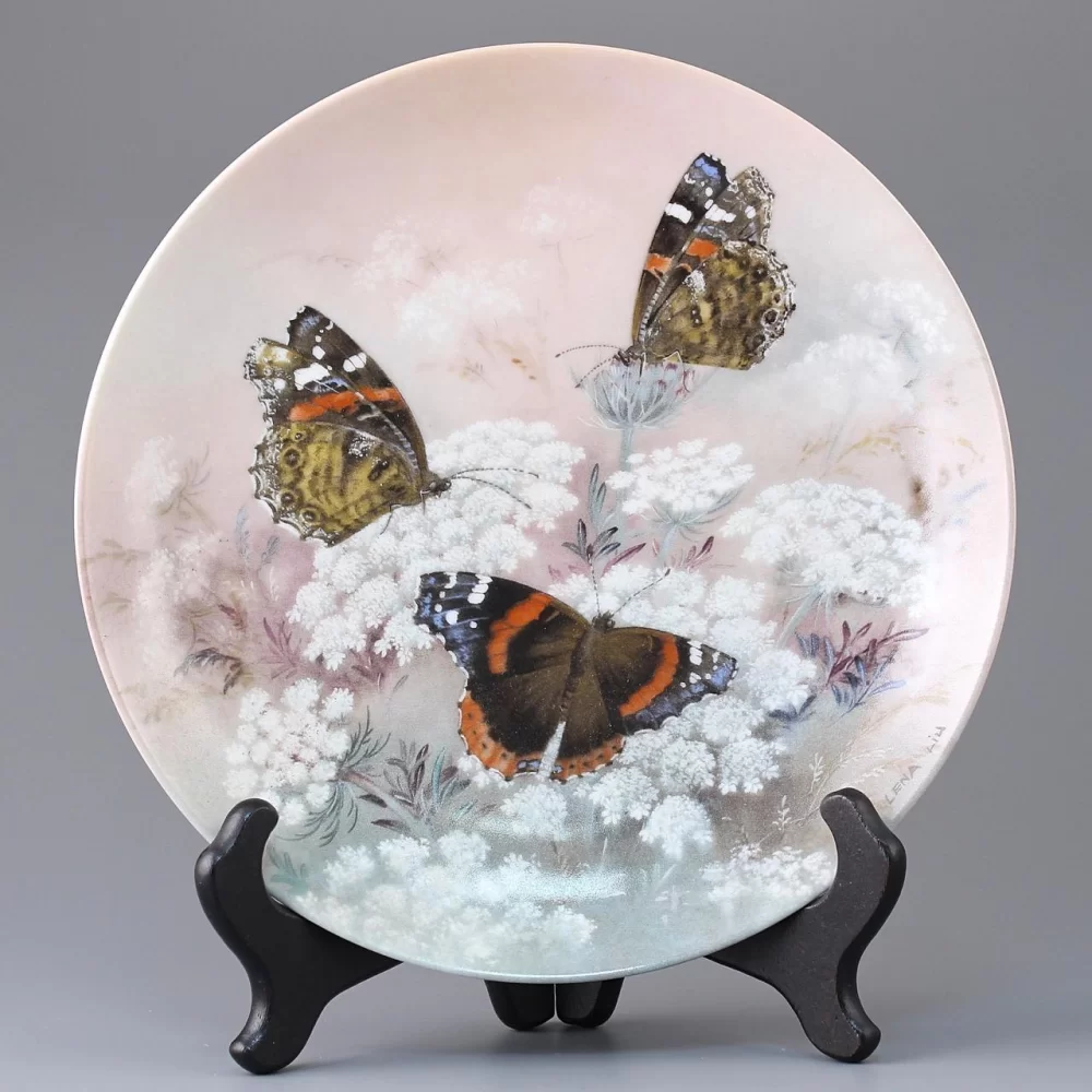 Тарелка винтажная декоративная настенная Фарфор Бабочки W S George Gossamer Wings Lena Liu Red Admirals