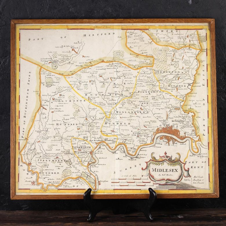 Антикварная карта английского графства Middlesex 1695-1720 гг.