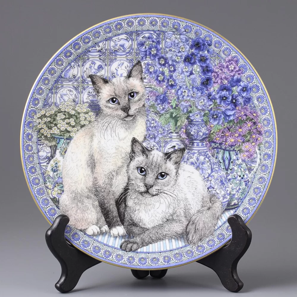 Тарелка винтажная декоративная настенная Фарфор Англия Кошки Royal Worcester Purrfect Friends Tweedledee & Tweedledum