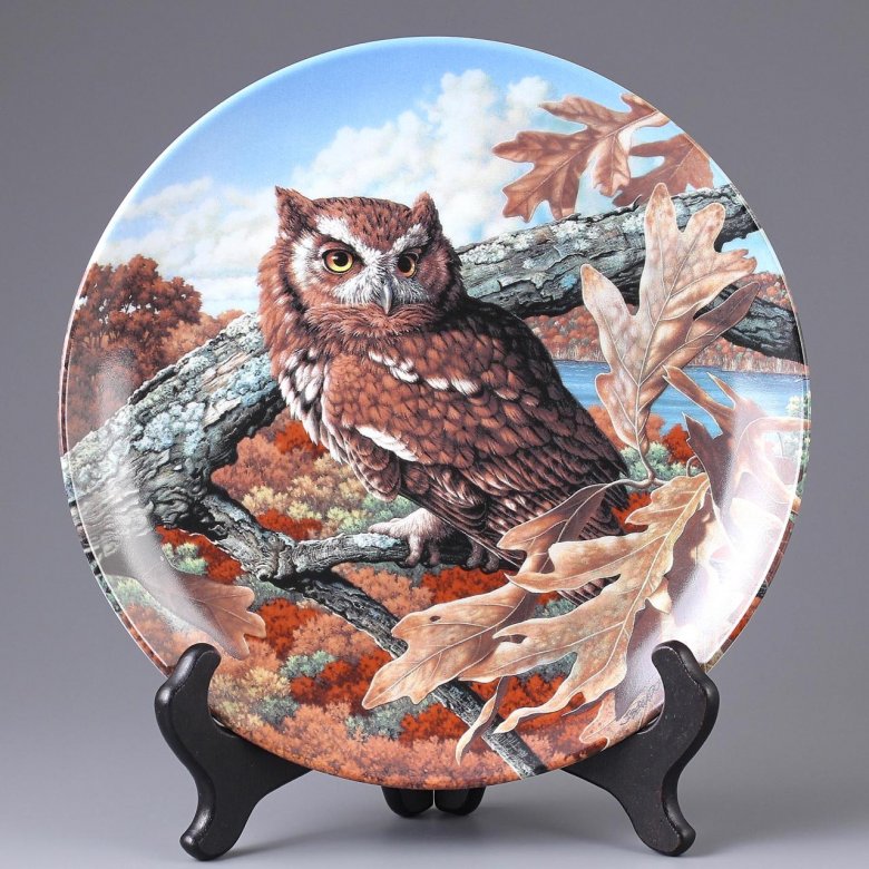 Тарелка винтажная декоративная настенная Фарфор Сова Knowles Stately Owls Eastern Screech Owl