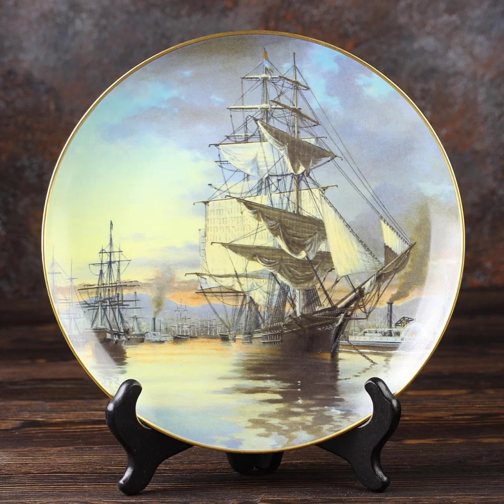 Тарелка винтажная декоративная настенная Фарфор Парусный корабль Franklin Porcelain Flying Cloud Great Clipper Ships
