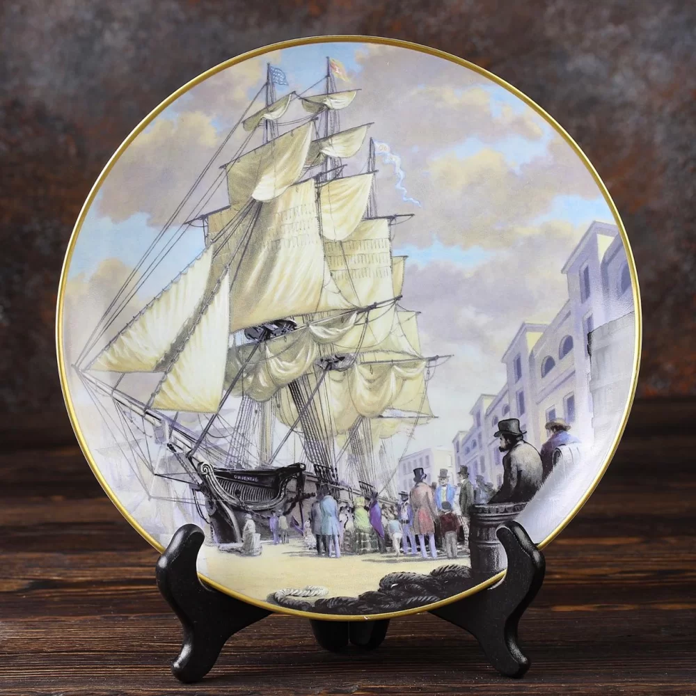 Тарелка винтажная декоративная настенная Фарфор Парусный корабль Franklin Porcelain Oriental Great Clipper Ships