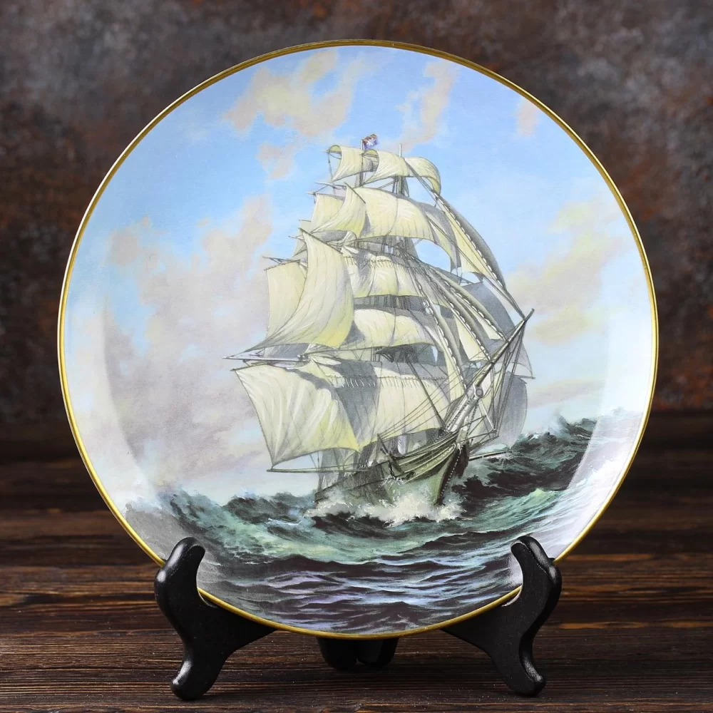 Тарелка винтажная декоративная настенная Фарфор Парусный корабль Franklin Porcelain Thermopylae Great Clipper Ships
