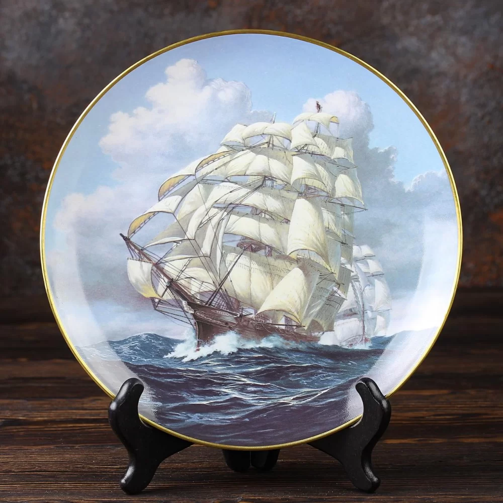 Тарелка винтажная декоративная настенная Фарфор Парусный корабль Franklin Porcelain Ariel Great Clipper Ships