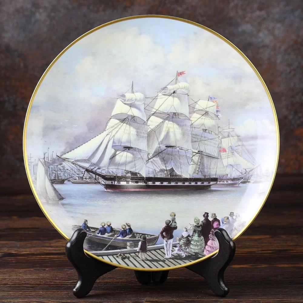 Тарелка винтажная декоративная настенная Фарфор Парусный корабль Franklin Porcelain Marco Polo Great Clipper Ships