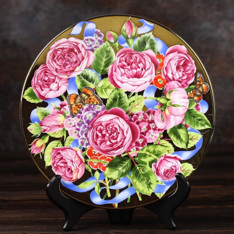 Тарелка винтажная декоративная настенная Фарфор Англия Розы Цветы Royal Worcester La Reine Victoria Roses