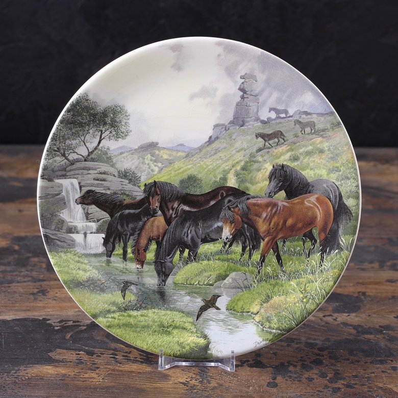 Тарелка винтажная декоративная настенная Англия Дартмурские пони Davenport Britain's Wild Ponies Dartmoor Ponies