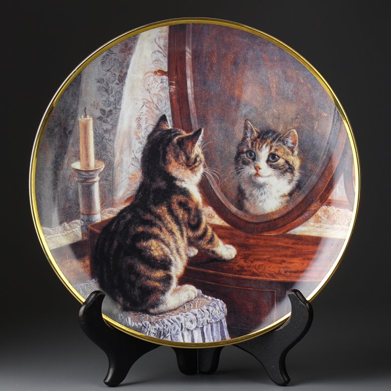 Тарелка винтажная декоративная настенная Фарфор Кошка у зеркала Franklin Mint Picture Perfect