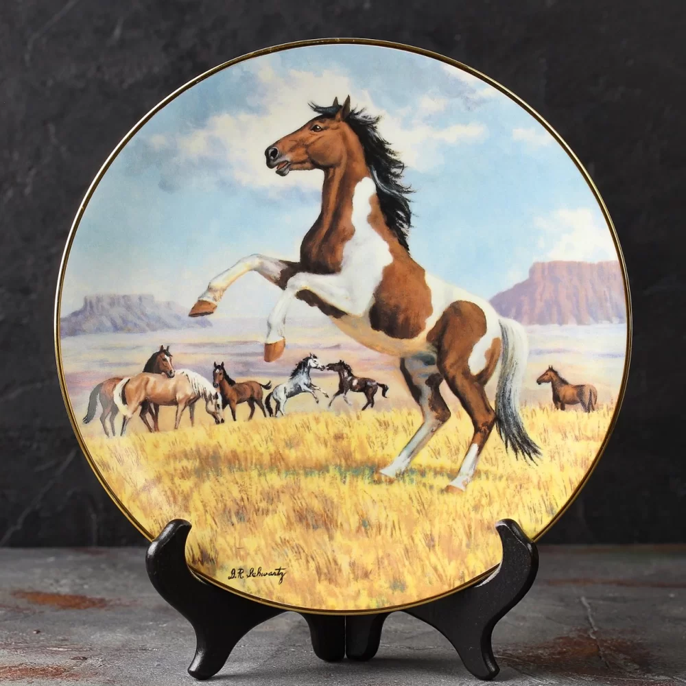 Тарелка винтажная декоративная настенная Фарфор Лошадь Мустанг W S George Purebred Horses of the Americas Mustang