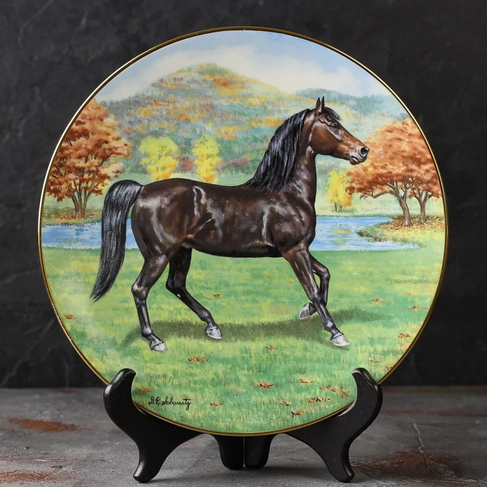 Тарелка винтажная декоративная настенная Фарфор Лошадь W S George Purebred Horses of the Americas Morgan