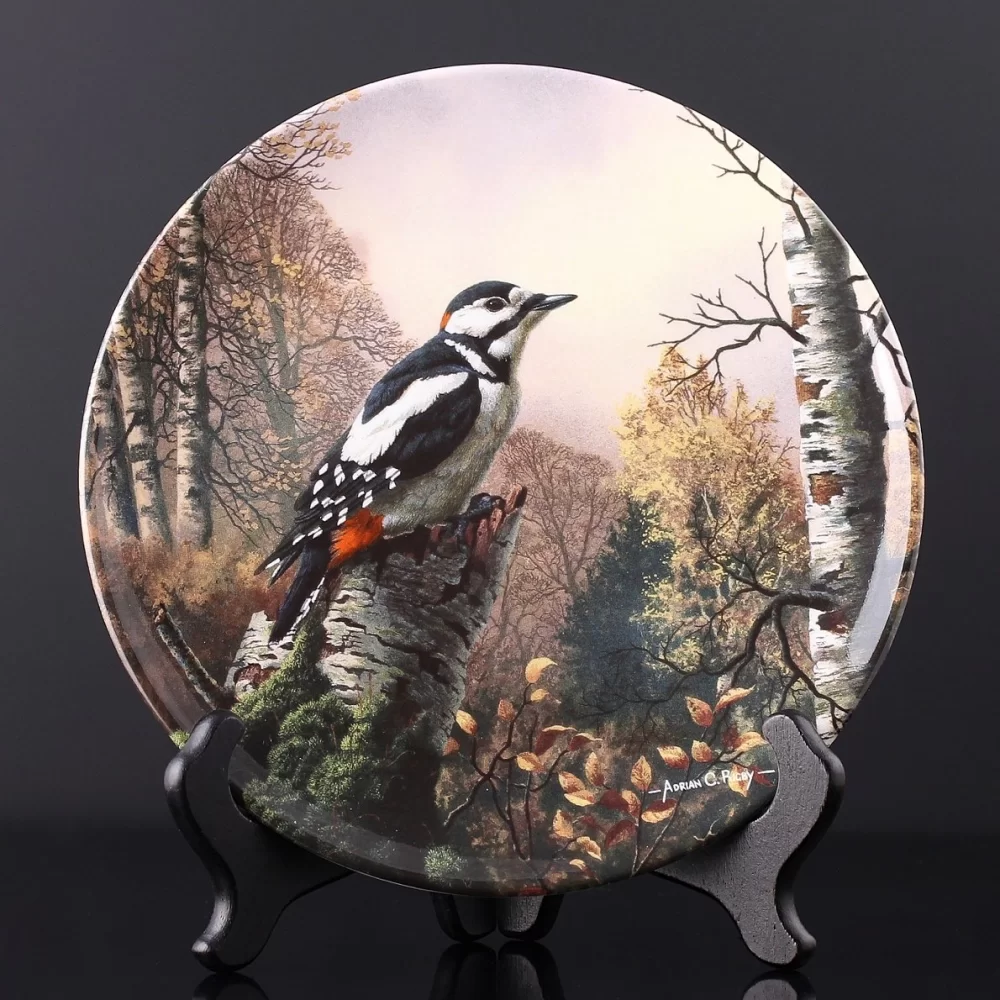 Тарелка винтажная декоративная настенная Фарфор Англия Птицы Дятел Royal Doulton Treasures of the Morning Sentinel