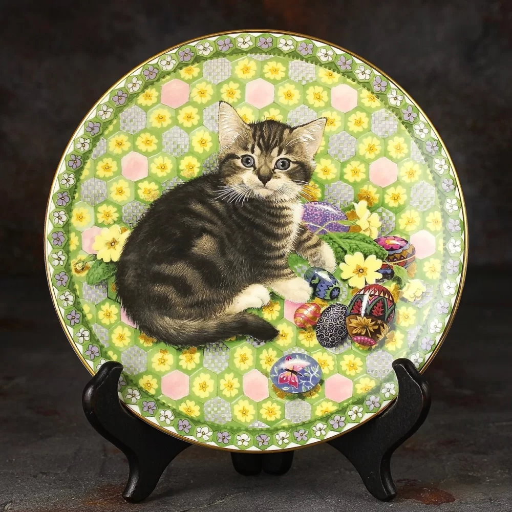 Тарелка винтажная декоративная настенная Фарфор Котята Мальтизер Aynsley Meet My Kittens Lesley Anne Ivory April Malteazer