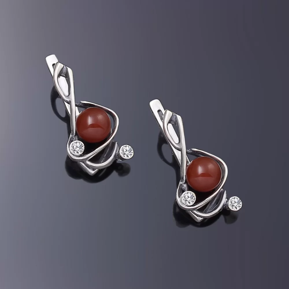 Серьги ручной работы с сердоликом Скрипичный ключ