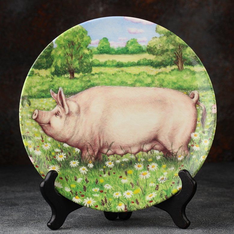 Тарелка винтажная декоративная настенная Фарфор Англия Свиньи в цветах Маргаритки Royal Doulton Pigs in Bloom Daisy