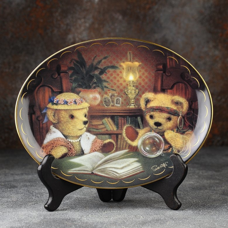 Винтажная декоративная тарелка Franklin Mint "Bear Voyant" Медведь провидец / Мишки Teddy