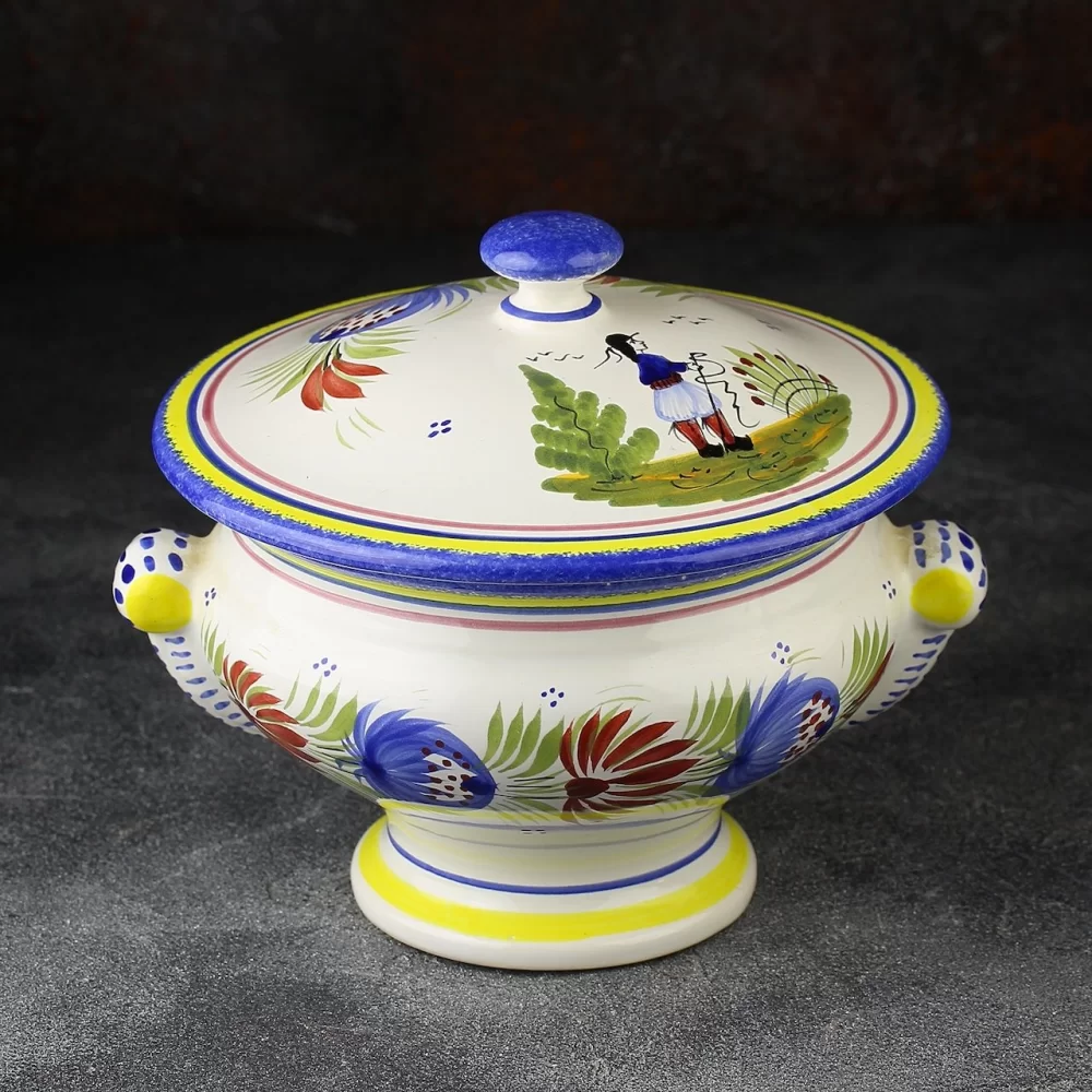Винтажный горшок с крышкой Франция Henriot Quimper
