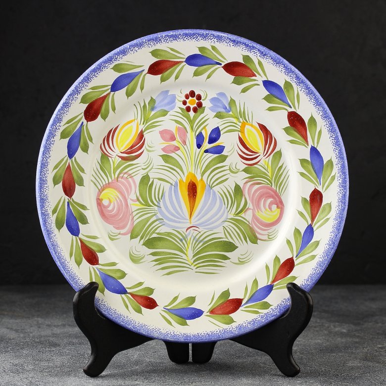 Винтажная декоративная тарелка с цветочным орнаментом Франция HB Henriot Quimper 24 см