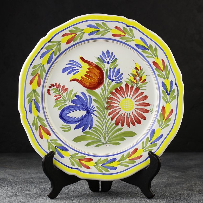 Винтажная декоративная тарелка с цветочным орнаментом Франция Henriot Quimper 26 см