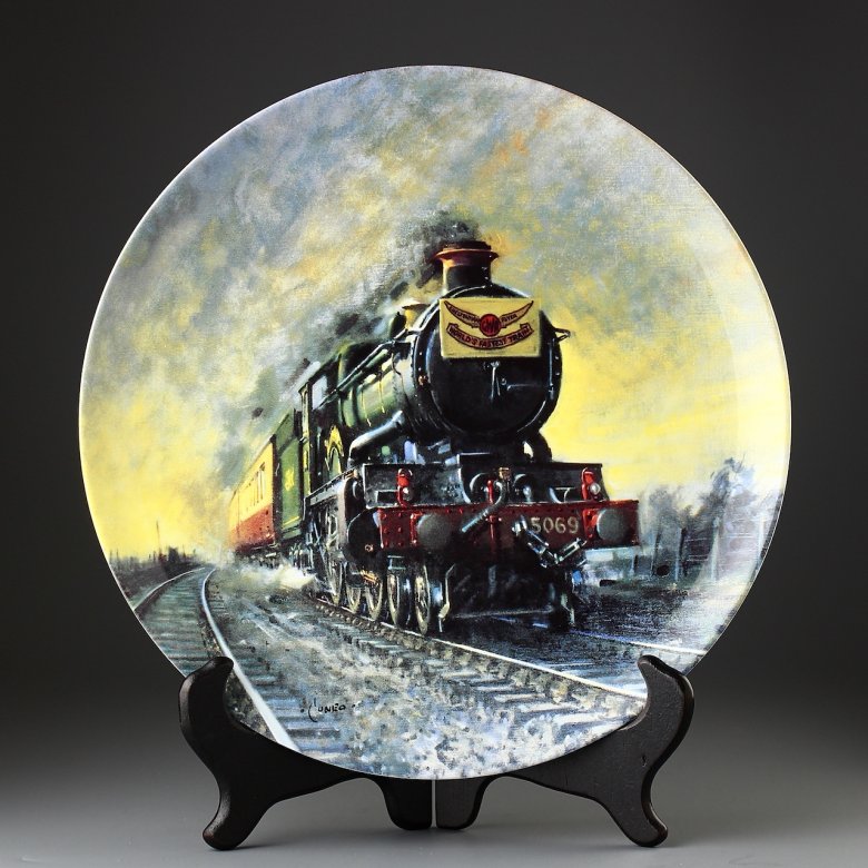 Большая винтажная декоративная тарелка Wedgwood "Famous Trains" Поезд "The Cheltenham Flyer"