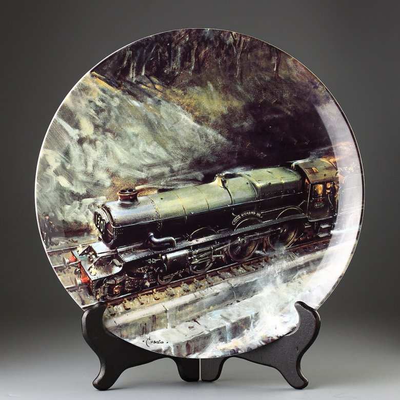 Большая винтажная декоративная тарелка Wedgwood "Famous Trains" Поезд "The Cornish Riviera"
