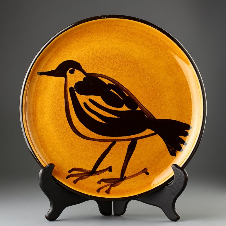 Винтажная декоративная тарелка Птица Франция Мастерская Robert Picault Робер Пико 24 см
