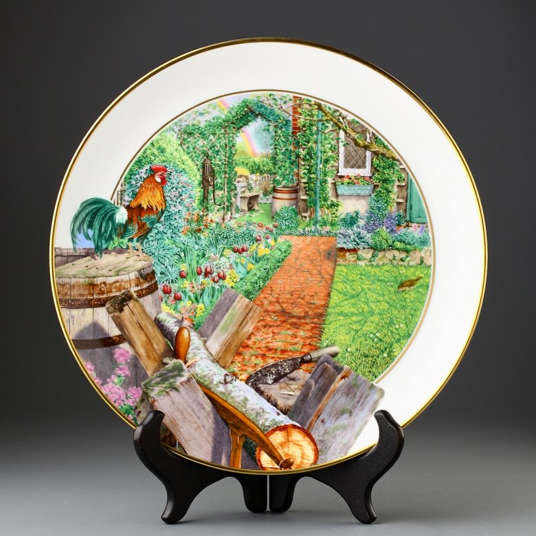 Винтажная декоративная тарелка Franklin Porcelain "April" Сад в апреле