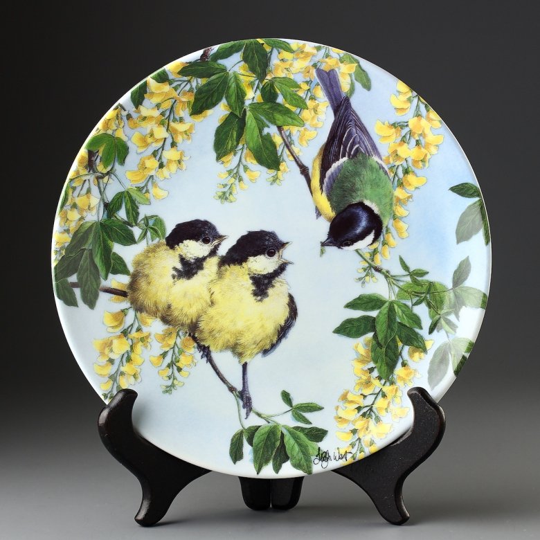 Винтажная декоративная тарелка с птицами Royal Worcester "Mouths to Feed" Кормёжка