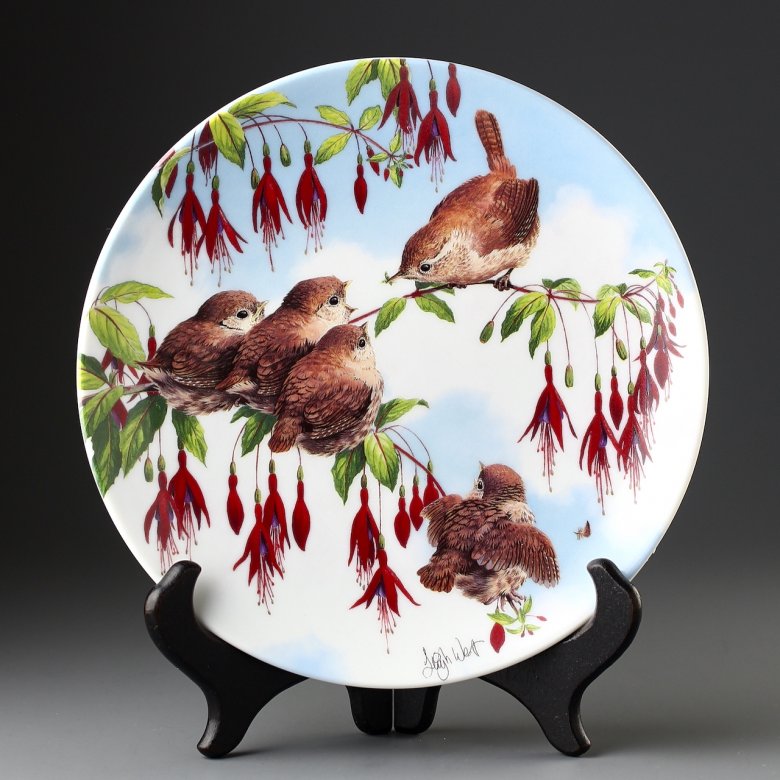 Винтажная декоративная тарелка с птицами Royal Worcester "Lunchtime" Обед
