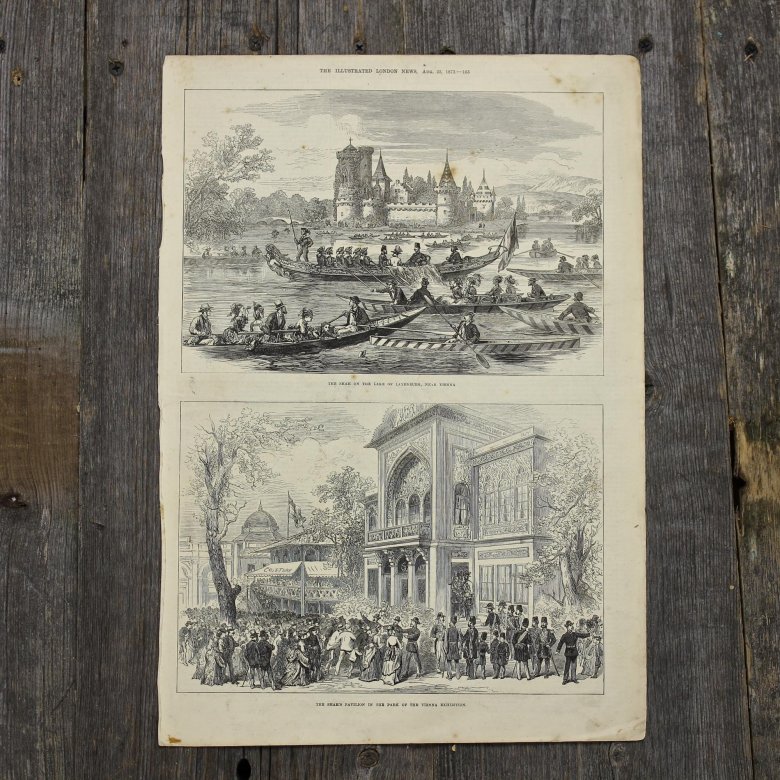 Антикварная иллюстрация The Illustrated London News The shah on the lake of Laxenburg near Vienna