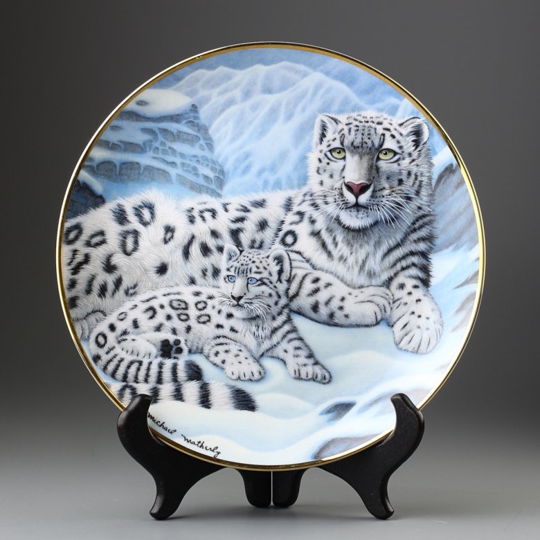 Тарелка винтажная декоративная настенная Фарфор Снежные барсы Franklin Mint Snow Leopards