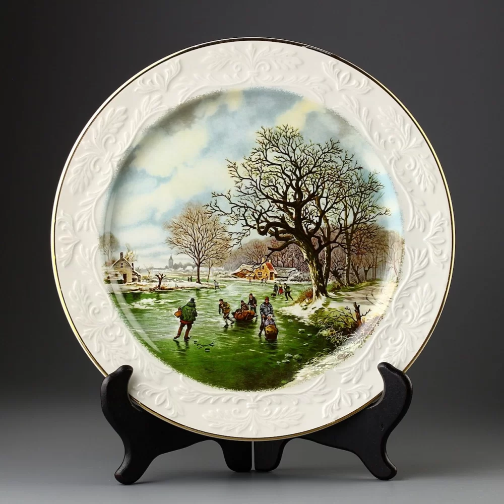 Тарелка винтажная декоративная настенная Англия Катание на коньках Река Wood & Sons Landscape in Winter Barend Cornelis Koekkoek