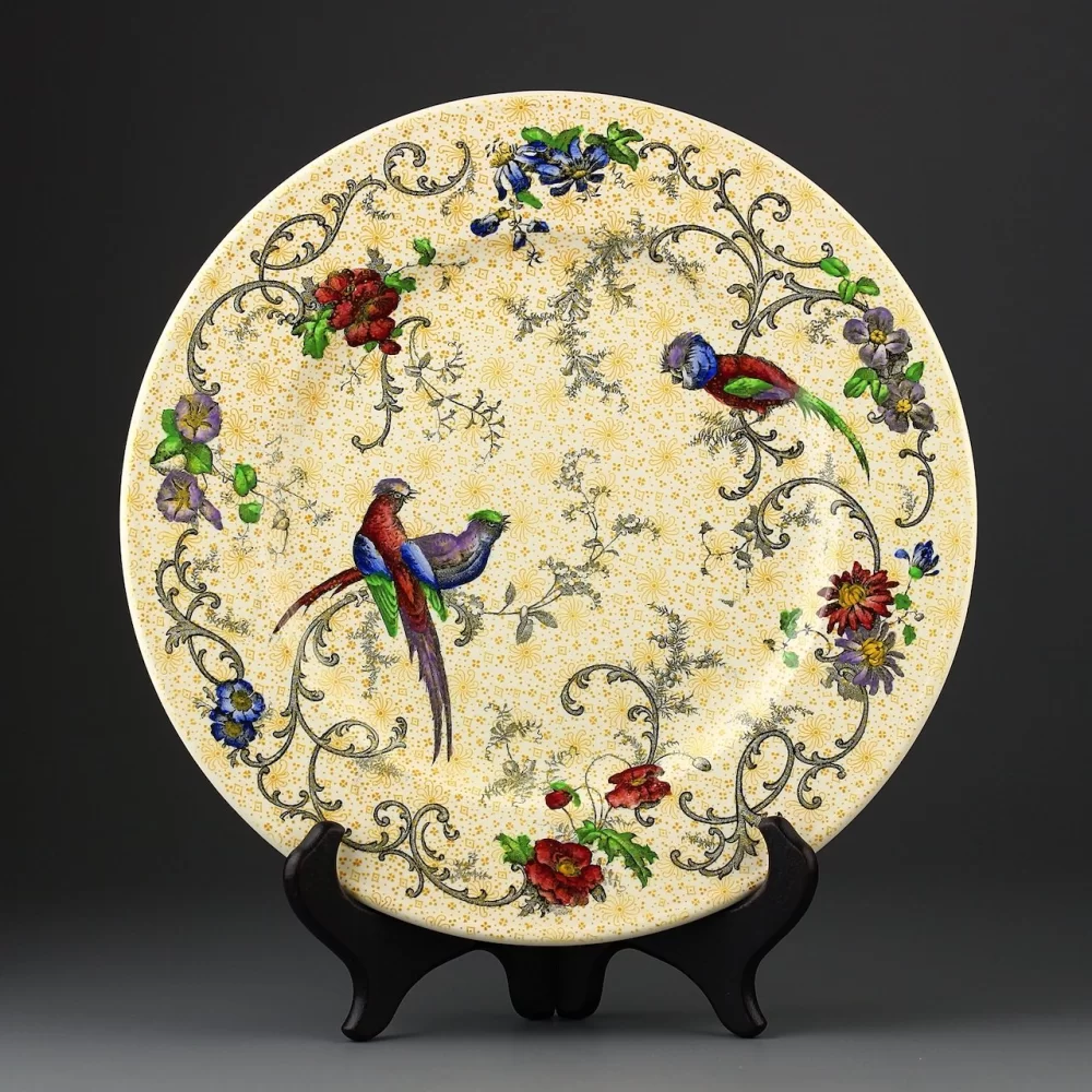Антикварная английская тарелка Попугаи Райские птицы Шинуазри Cauldon Bird of Paradise Chinoiserie