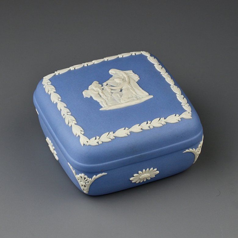 Винтажная английская шкатулка Веджвуд Голубой бисквит Яшма Blue Jasperware