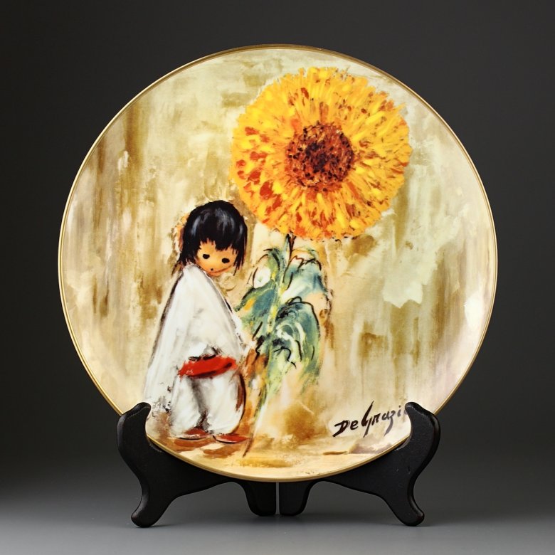 Тарелка винтажная декоративная настенная Фарфор Мальчик с подсолнечником Fairmont Artists of the World Grazia Children Sunflower Boy