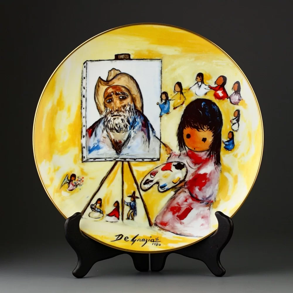 Тарелка винтажная декоративная настенная Фарфор Девочка рисует портрет Artists of the World Self Portrait Little Girl Paints De Grazia